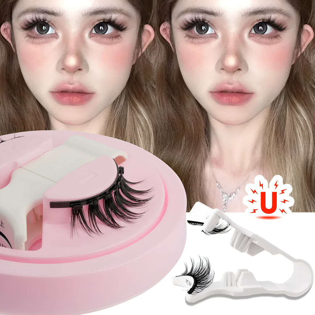 Set of reusable waterproof false eyelashes with artificial fibre strands, shown in five size options.