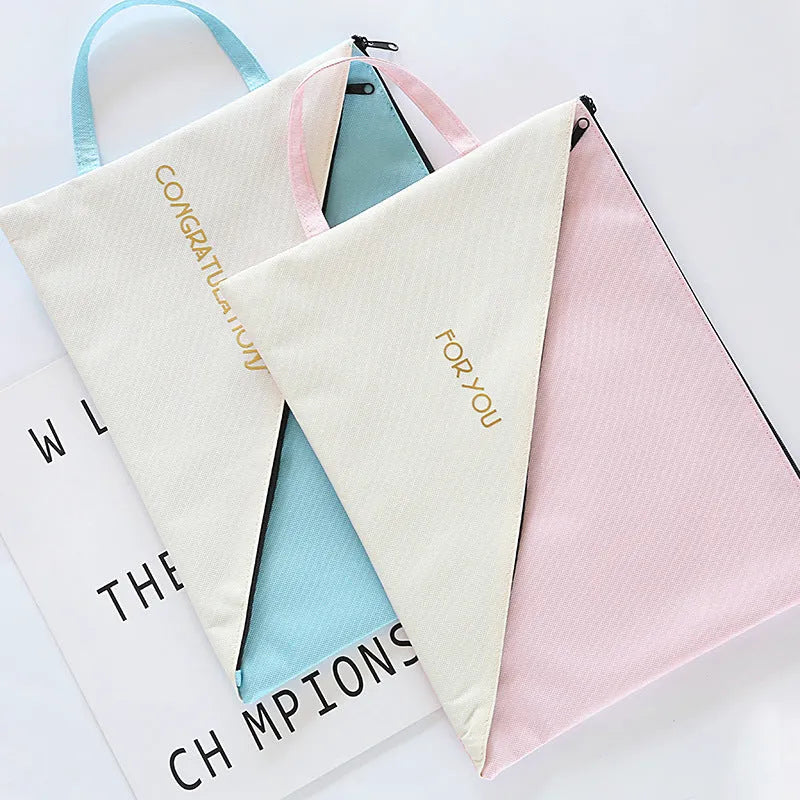 Blue double-layer Oxford cloth document storage bag with zipper closure for test papers