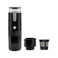Black portable coffee machine compatible with K-cup capsules for car and camping use