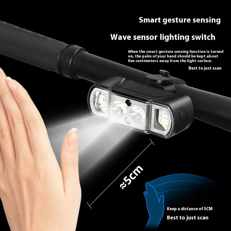 Black rechargeable bicycle headlight with 350 lumen LED output and ABS plastic housing