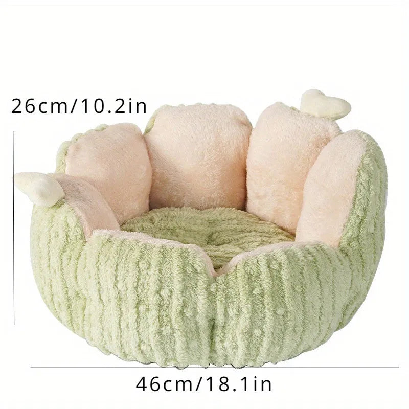 Green cactus-themed cat kennel with soft fleece lining, shown in large 60cm size.