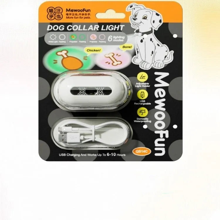 Pet luminous collar with hanging lamp ring in four colour options showing printed pattern designs