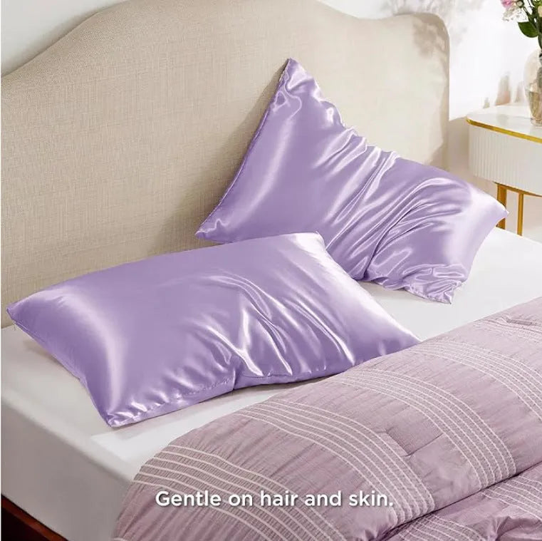 Satin cloth solid colour pillowcase pair in polyester fibre with plain weave finish