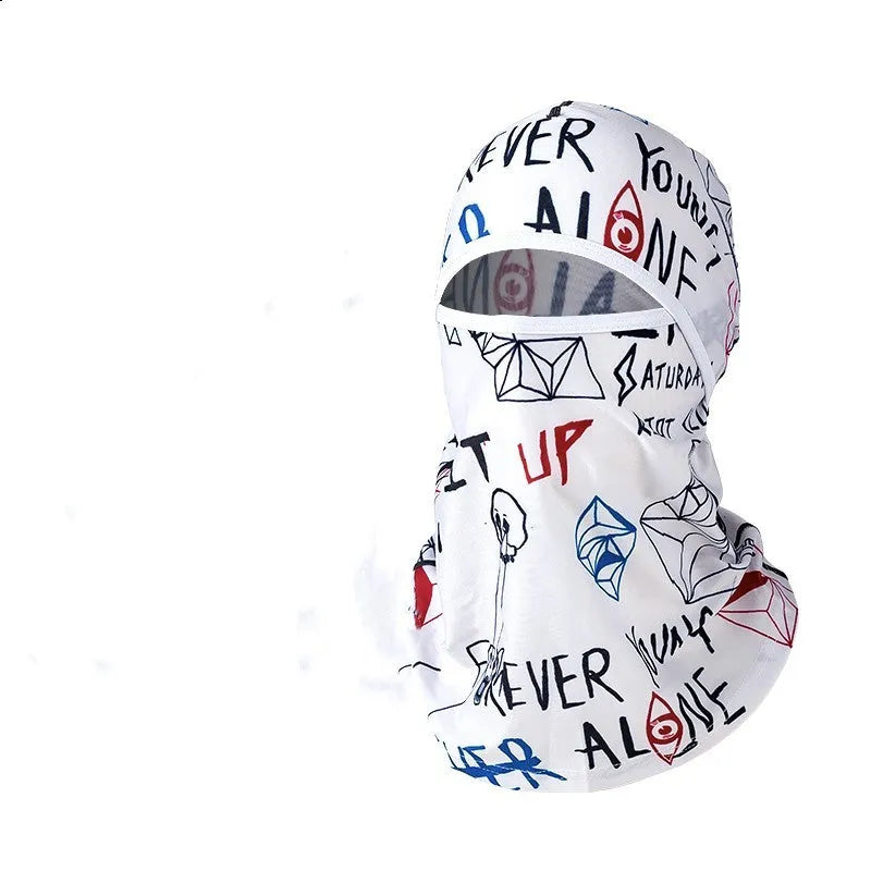 A cotton motorcycle head cover and gloves set for men and women, shown in a patterned colour.