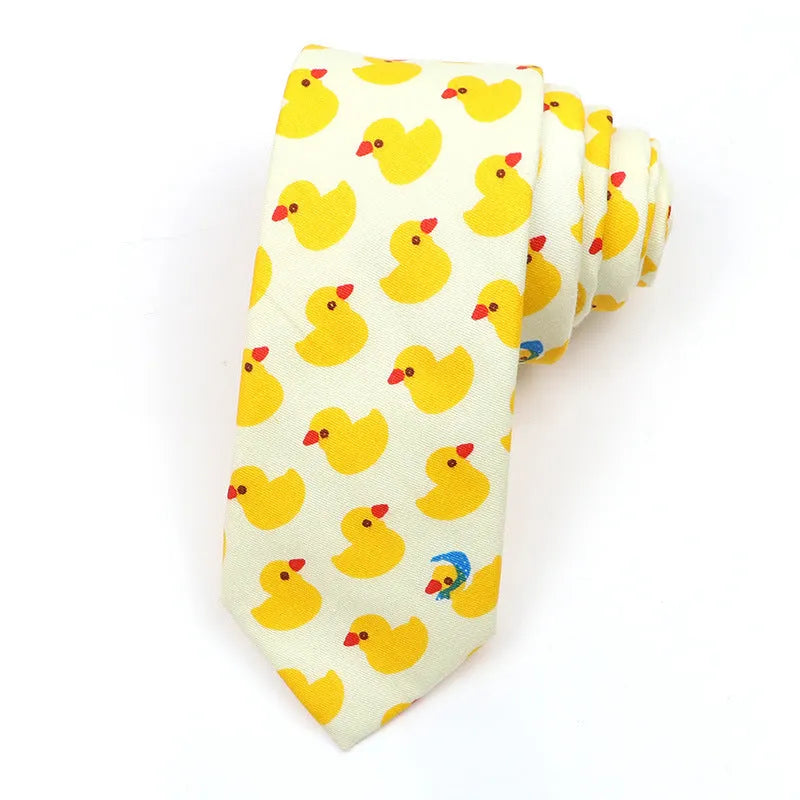 Narrow cotton bow tie with cartoon print pattern in assorted colour codes for men casual wear
