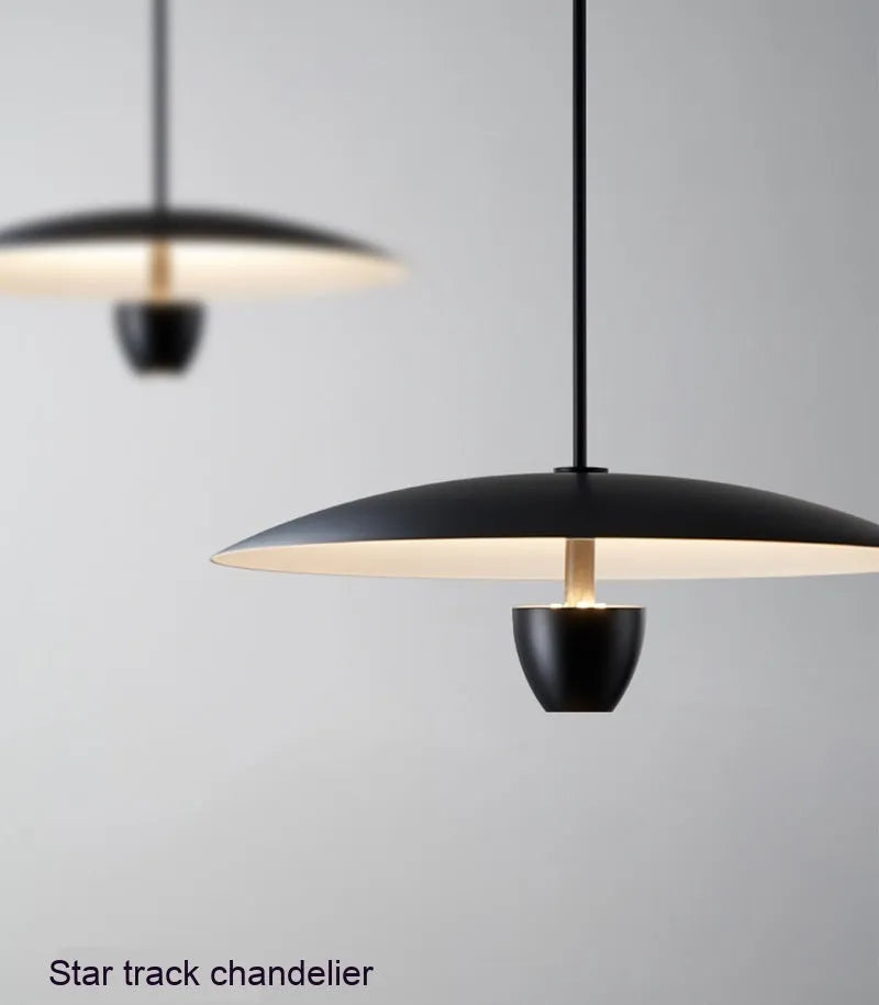 Black circular minimalist chandelier pendant light with 400mm diameter.