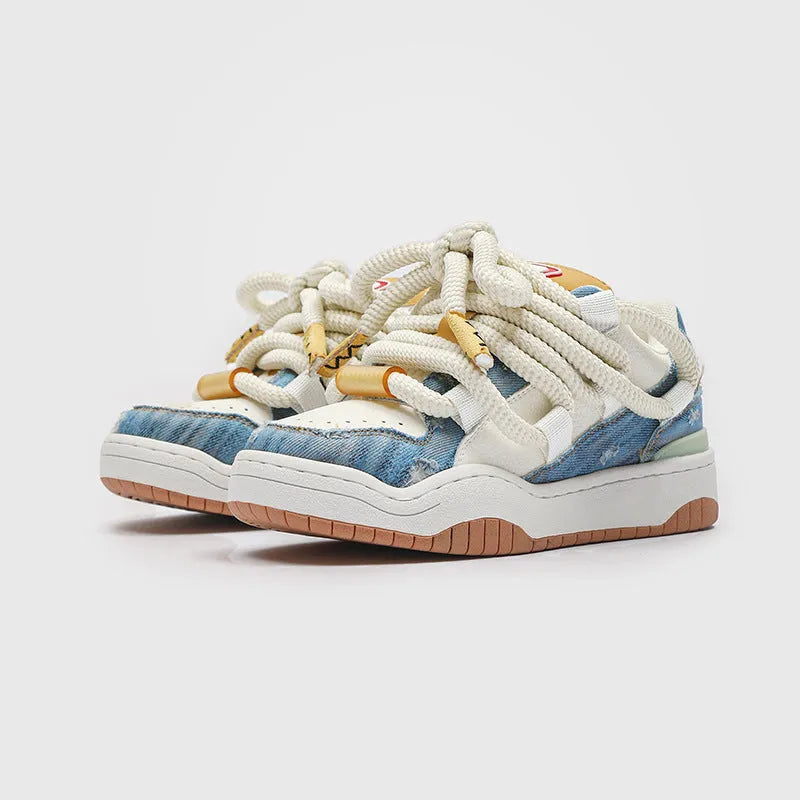 Casual lace-up shoes with thick rubber sole and breathable mesh upper in multiple colour options