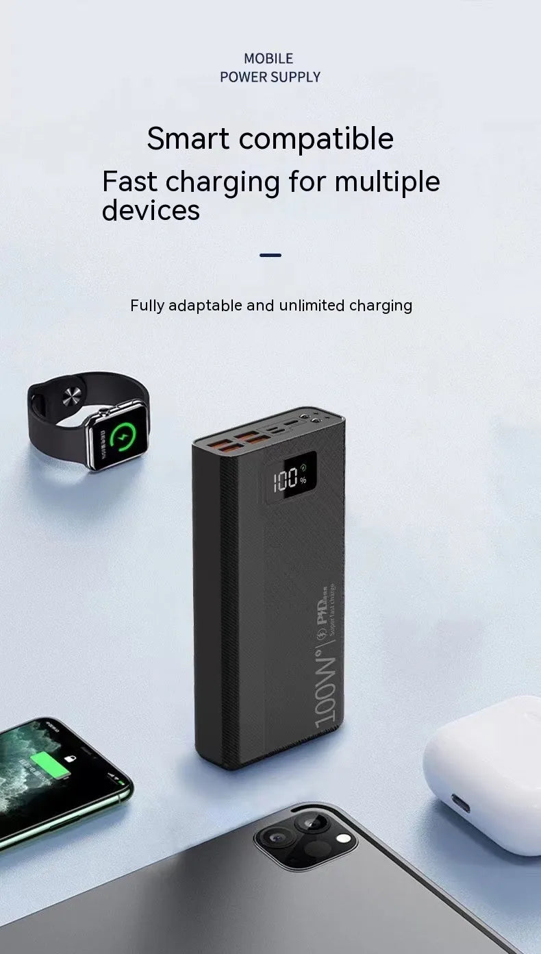 Black and white large capacity power bank with fast charging support