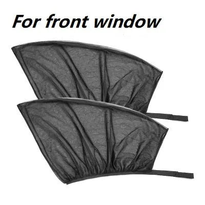 Set of four grey mesh car side window sunshades with elastic edges for front and rear windows.