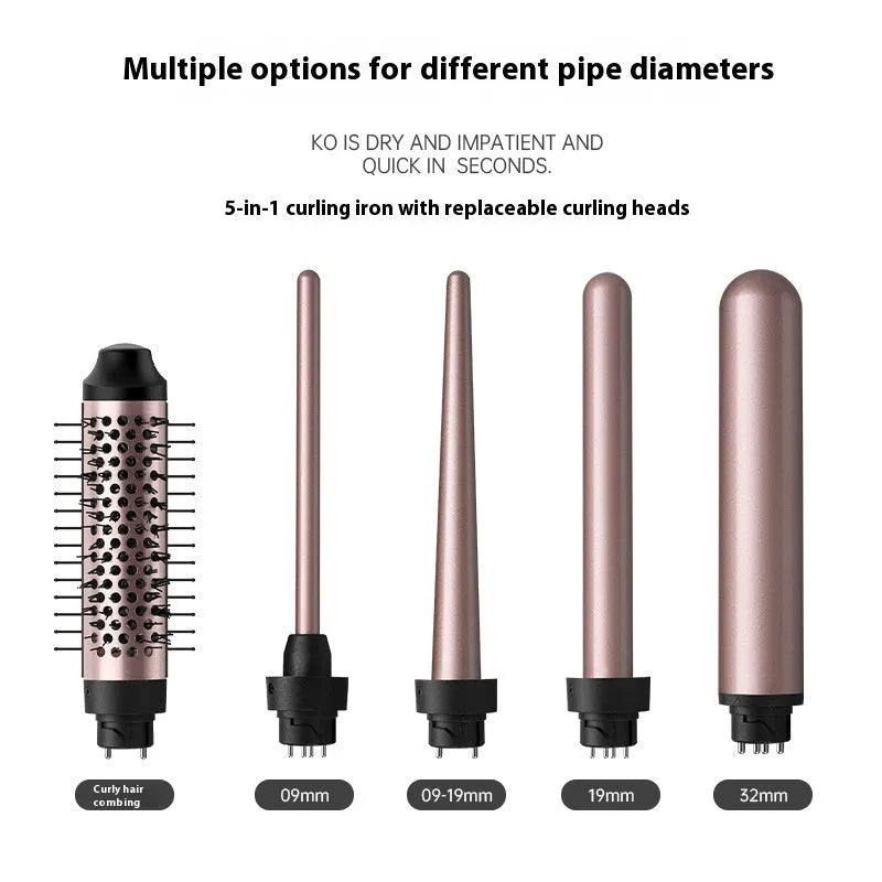 Automatic hair curler in rose gold or black creating large wave curls with included headbands