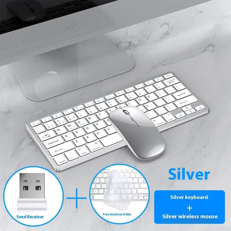Ultra-thin wireless keyboard and silent mouse combo in black, gunmetal or silver with rechargeable design