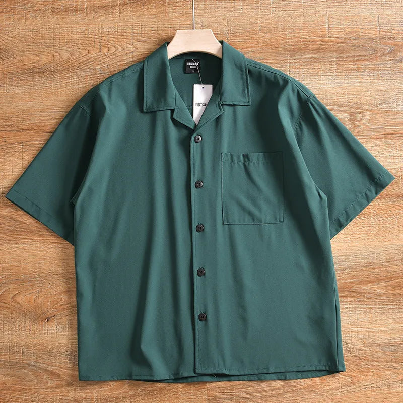 Men's lightweight pure cotton short sleeve shirt in loose fit with Japanese fresh style