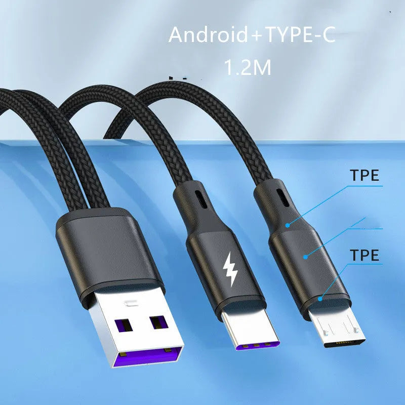 Black braided two-headed fast charging cable with aluminium connectors for Android devices