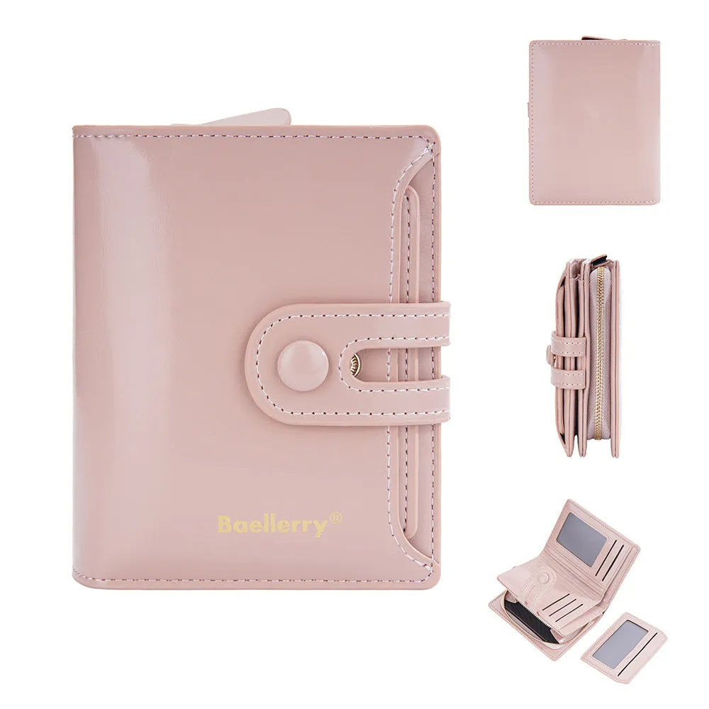 Soft PU leather card holder wallet for women shown in multiple colours with card slots.