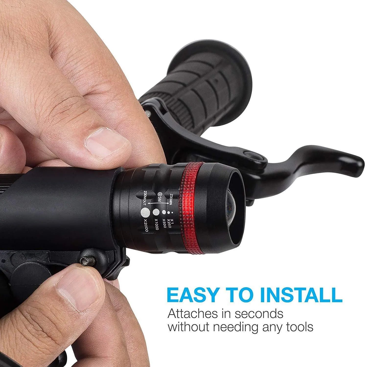 Bicycle front and rear light set with handlebar mounting bracket for cycling visibility