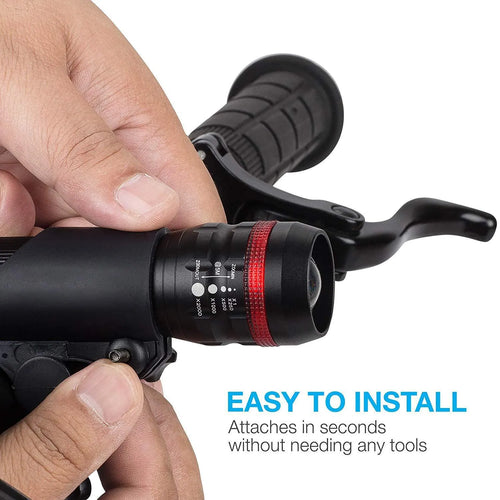 Bicycle front and rear light set with handlebar mounting bracket for cycling visibility