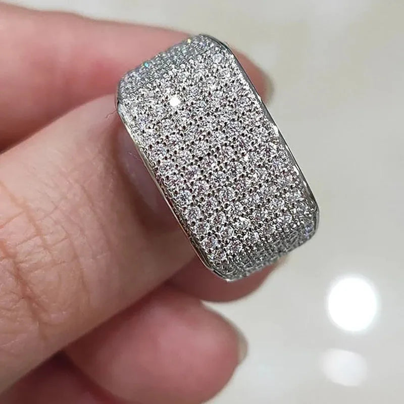 Micro-inlaid starry index finger ring in white gold colour copper with round zircon