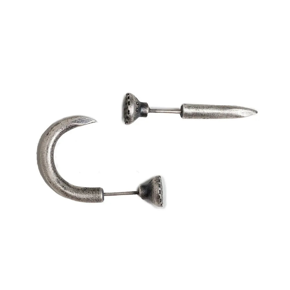 S925 Sterling Silver punk stud earrings with retro nail design in straight and curved styles