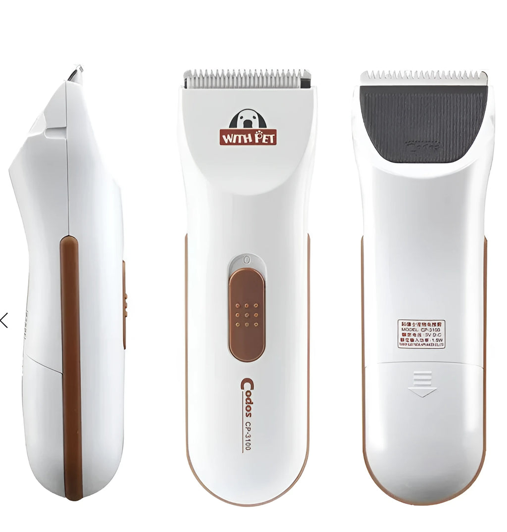 White pet electric hair clipper with ceramic blade for grooming dogs and cats