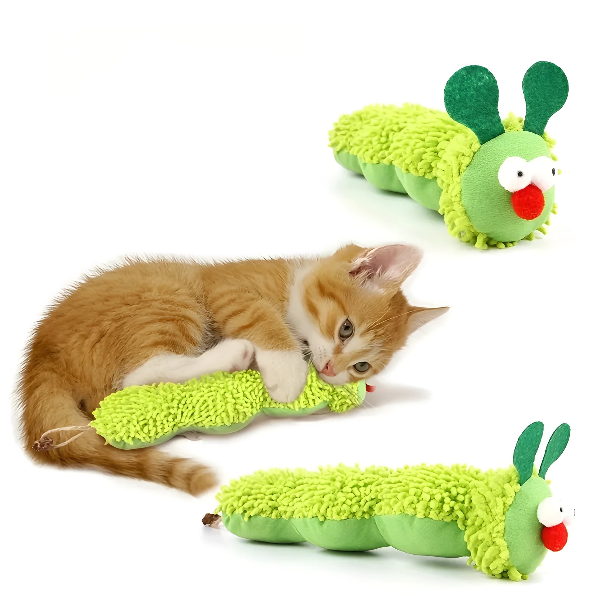 Green plush interactive cat toy pillow measuring 24cm with electronic sports design