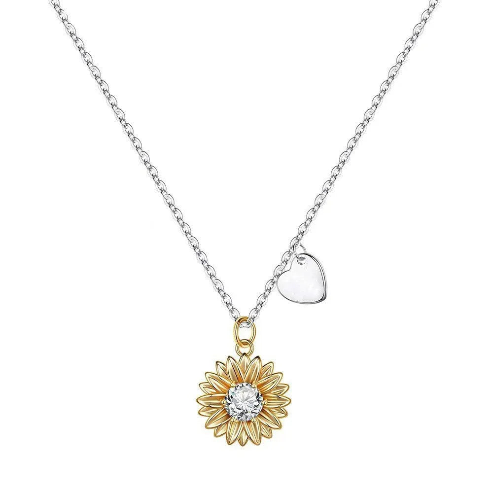 925 silver adjustable sunflower necklace with daisy petal geometry pendant for women.
