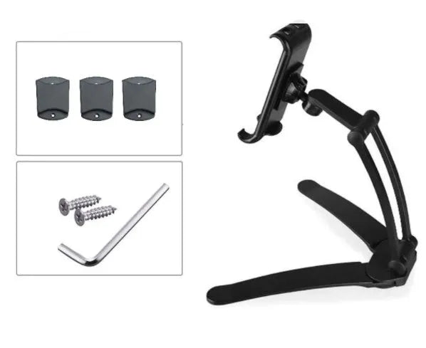 Silver aluminum alloy desktop stand holding a tablet at an adjustable angle.