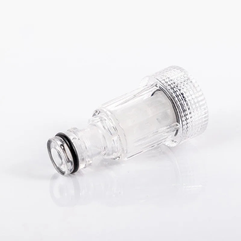 Transparent plastic water inlet joint for Kärcher pressure washers with 3cm diameter filter screen