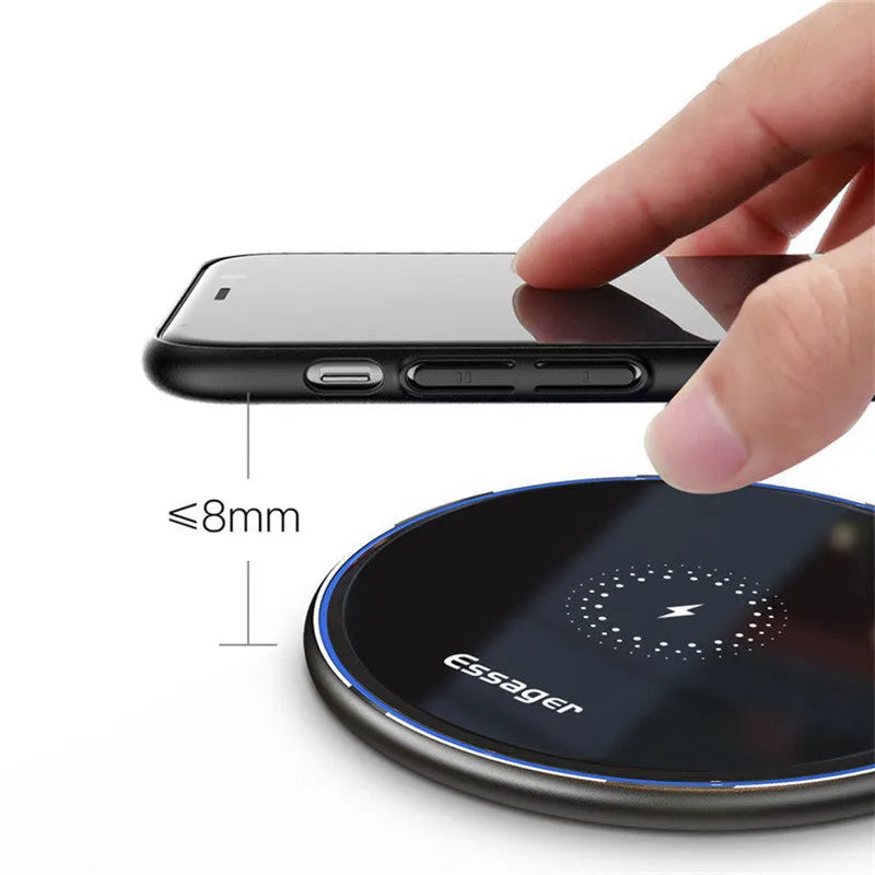 Black or white aluminium alloy 15W fast wireless charging pad on a desk