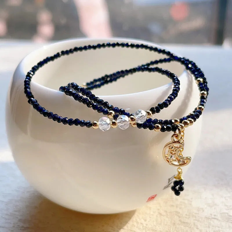 Women's multi-layer bracelet with three interlocking rings featuring blue sand stone details