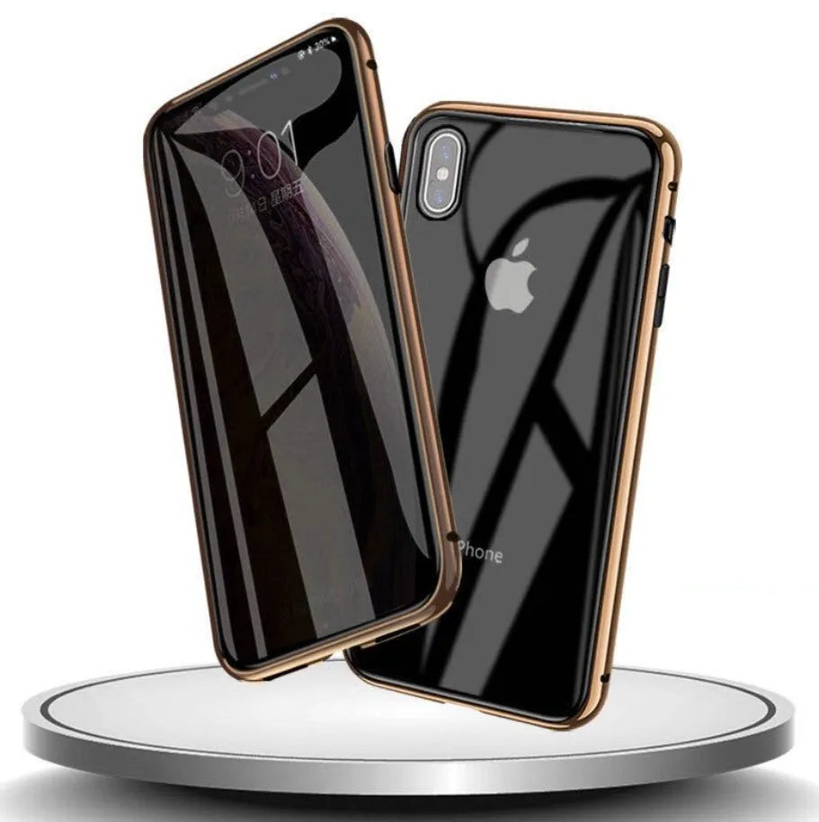 Clamshell anti-spy phone case for iPhone with machined glass construction in multiple solid colours