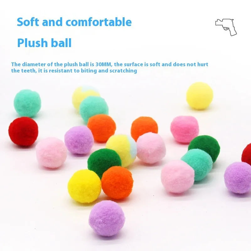 Interactive pet toy gun with soft plush balls for 30cm launching cat games