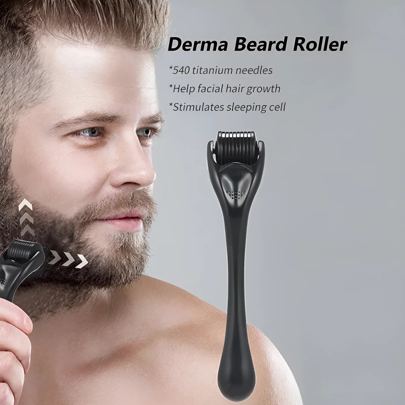 Black and purple derma rollers with titanium needles showing different needle length settings from 0.2mm to 1mm