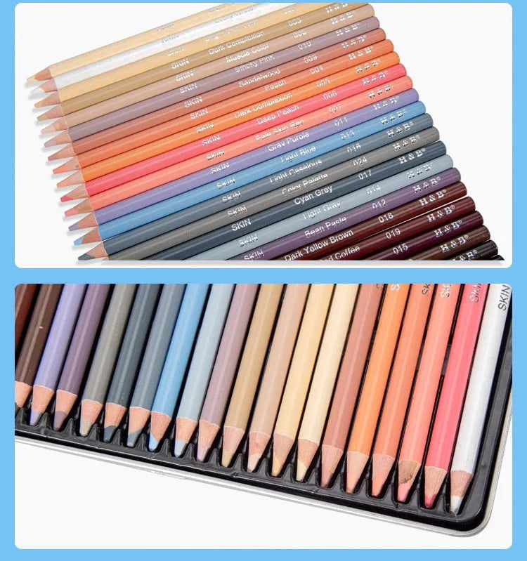 24 skin colour pencils for portrait art in a round metal tin case
