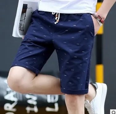 Men's middle-waisted cotton summer shorts with lace-up placket in seven colour options