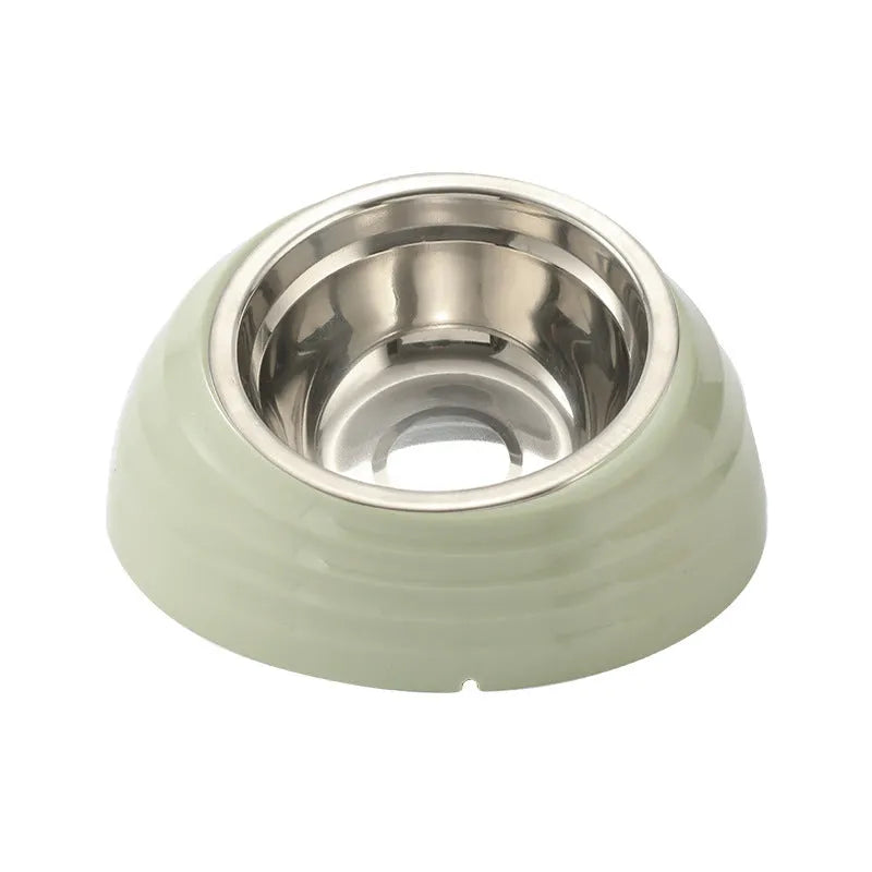 Stainless steel cat bowl with plastic base in beige, brown or light green colour