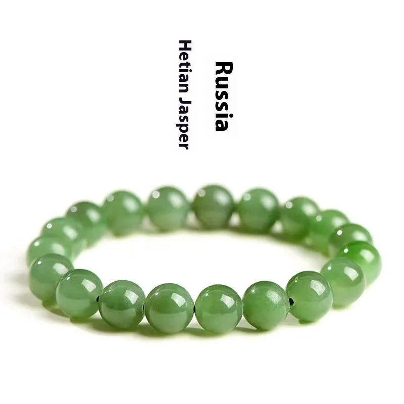Natural jasper ball bracelet with polished Hetian jade beads in five size options