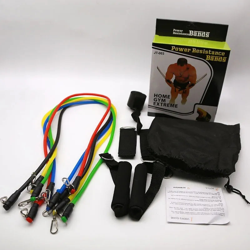 Door sports 11-piece pulling rope set with ABS construction and hook options for home fitness training