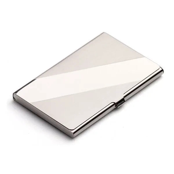 304 stainless steel laser sculpture business card case with geometric design measuring 92.5mm by 58mm