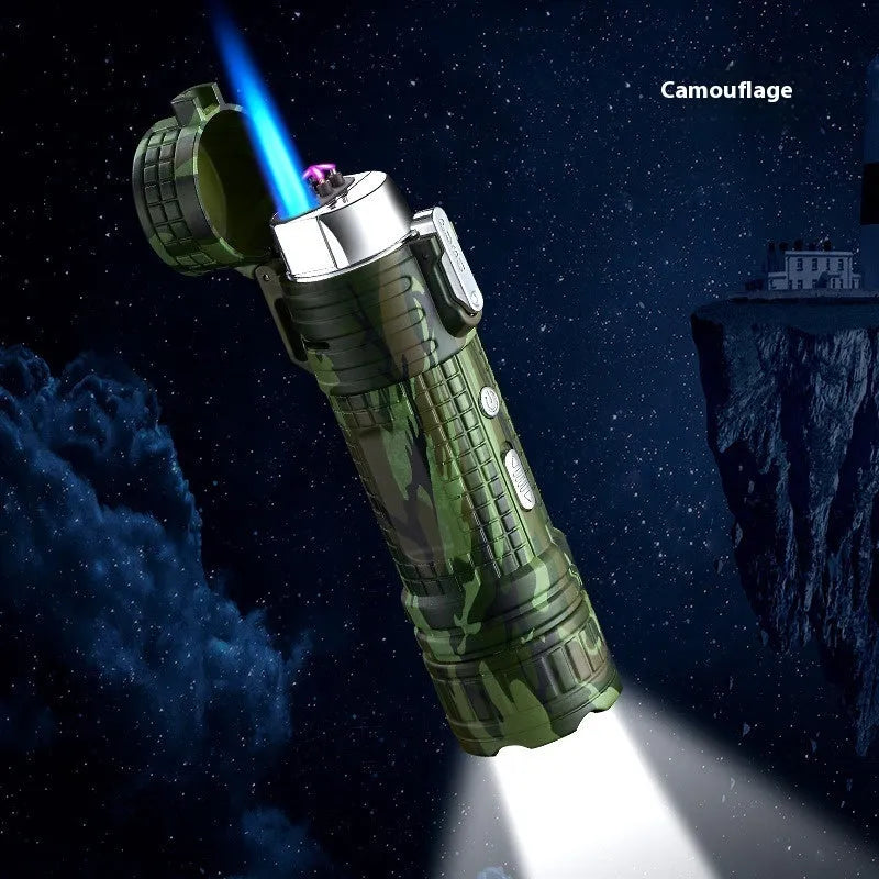TH727 multi-function metal flashlight lighter in camouflage, red, black, blue or yellow colour.