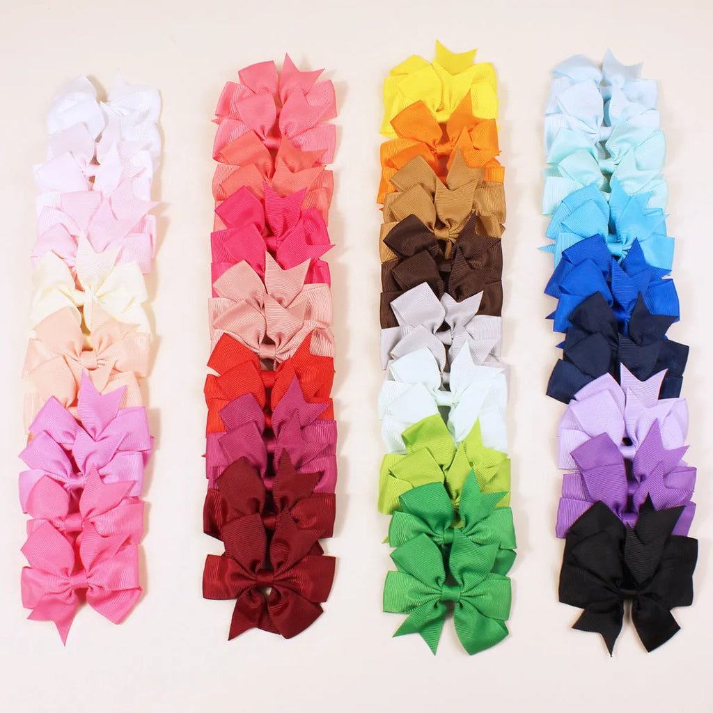 20 handmade grosgrain ribbon hair bows in 10 colours with alligator clips for baby girls