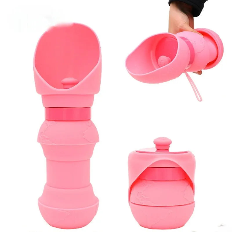 A folded flat and an unfolded silicone pet travel bowl showing its collapsible design.