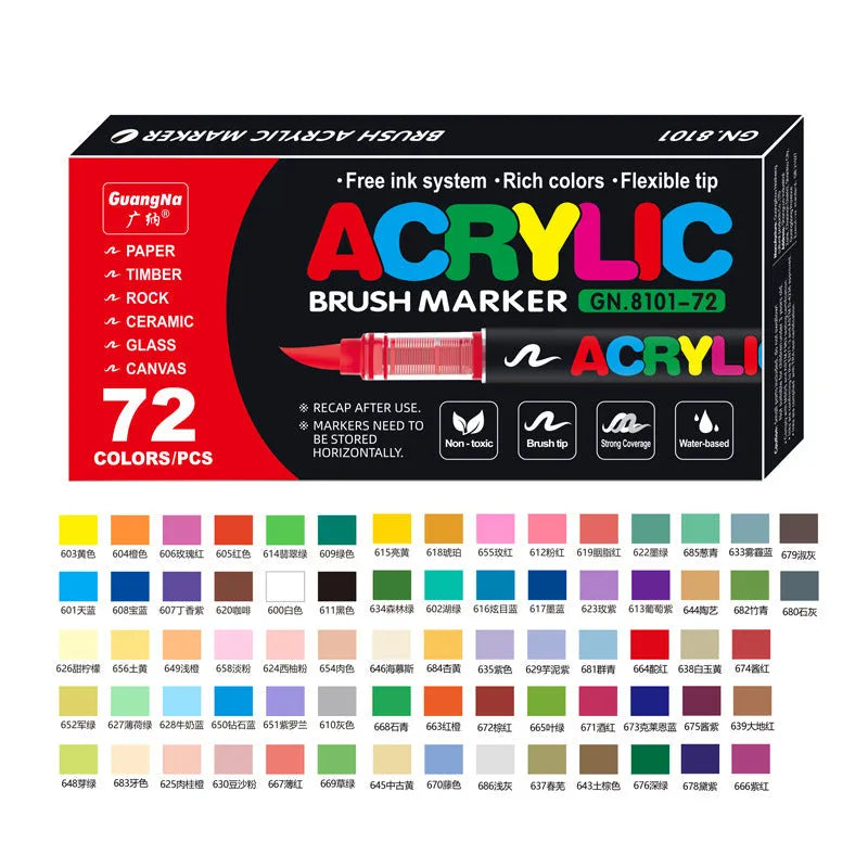 Set of straight liquid acrylic marker pens with soft heads for art painting