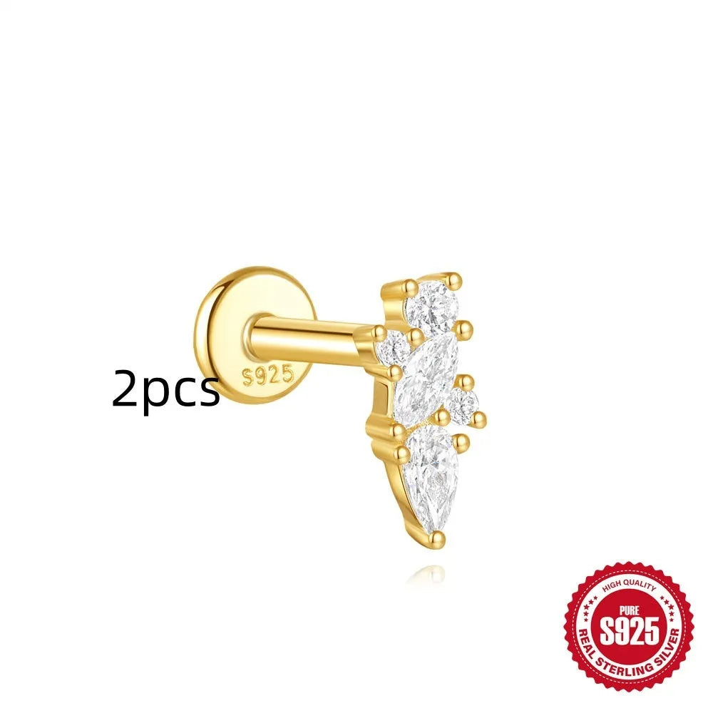 S925 sterling silver geometric kite shaped earrings with chain tassel and rhinestone detailing in gold tone finish