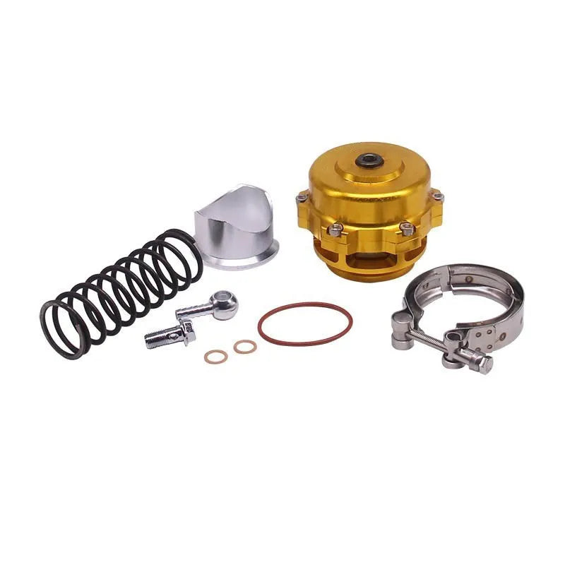 Aluminium alloy automotive blowdown valve in 50mm size, shown in available colours.