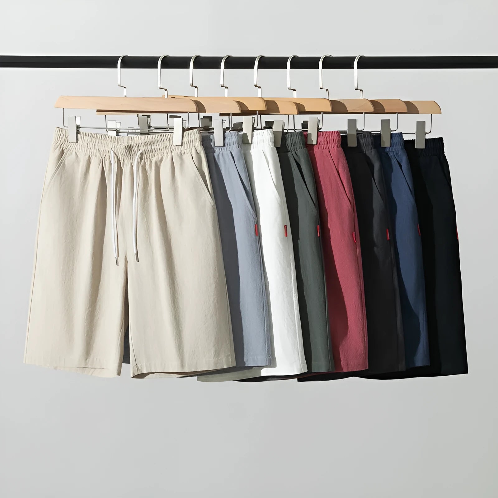 Chinese-style cotton and linen cropped pants in solid colours with drawstring waist