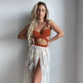Three-piece backless push up bikini set in solid colour with top, panties and skirt components