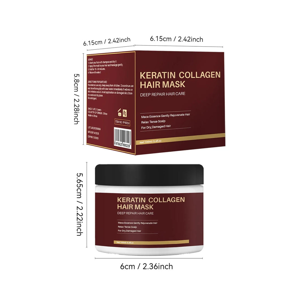 100ml tube of collagen hair mask for moisturising, repairing and strengthening hair