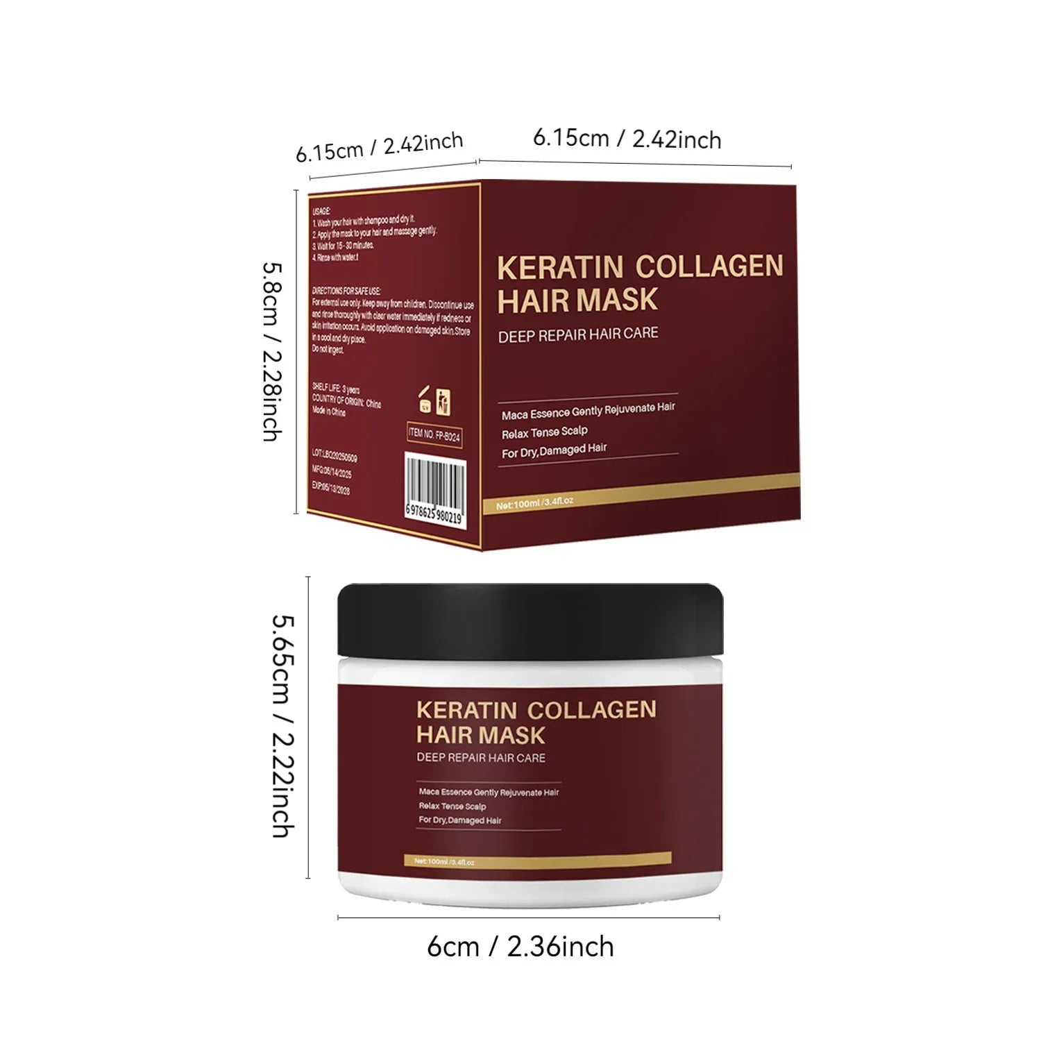 100ml tube of collagen hair mask for moisturising, repairing and strengthening hair