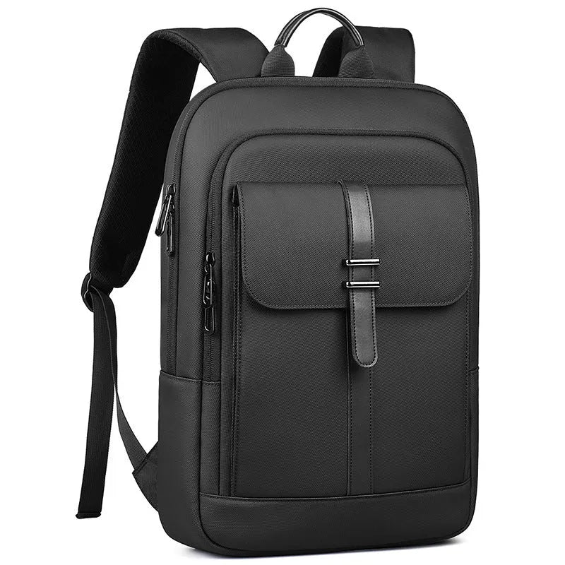 Black Oxford cloth backpack with visible sewing lines for business commuting