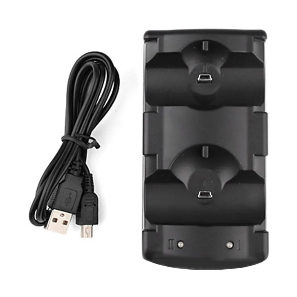 Black PS3 dual controller charging dock with USB cable for PlayStation 3 console